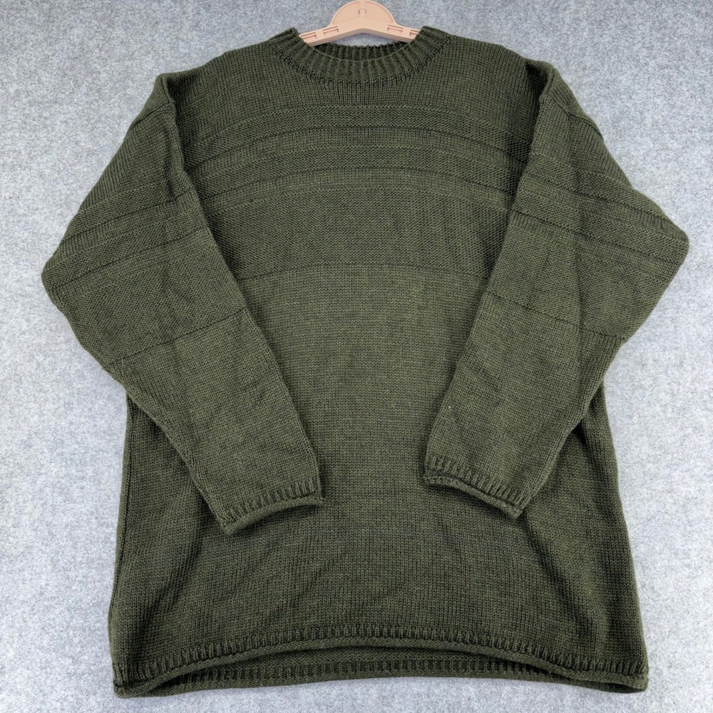 Carraig Donn Mens XL Merino Wool Sweater Olive Green Made in Ireland Crewneck